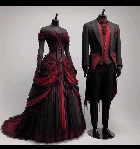 Vampire Aesthetic Wedding Dress, Vampire Wedding Tuxedo, Vampire Inspired Wedding Dress, Red And Black Mermaid Wedding Dress, Halloween Wedding Tuxedo, Black White And Red Wedding Dress, Gothic Red Wedding Dress, Vampire Wedding Suit, Wedding Dresses Black And Red