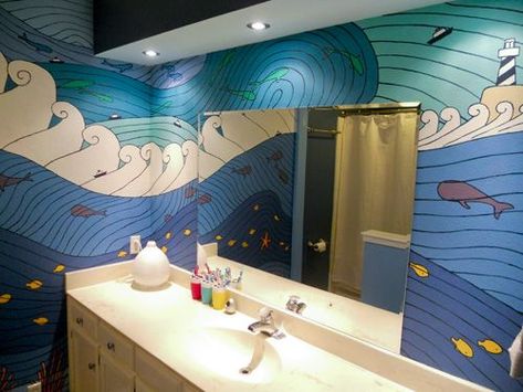 bathroom inspired by Ponyo Cheap Modular Homes, Bathroom Mural, Everyday Routine, Upstairs Bathrooms, House Room, Modular Homes, Dream Rooms, Inspired Homes, New Room