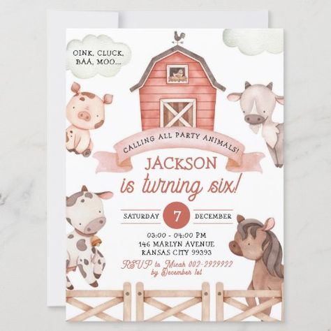 Farm Animal Birthday Party, Farm Birthday Party Invitations, Farm Party Invitations, Party Animals Birthday, Animals Birthday Invitation, Wild West Birthday, Farm Theme Birthday, Animal Birthday Invitation, Farm Animals Birthday Party