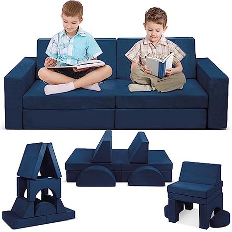 Betterhood Modular Kids Play Couch, Child Sectional Sofa Imaginative Furniture Play Set for Creative Kids,Toddler to Teen Bedroom Furniture,Girls and Boys Playroom Convertible Sofa, Blue Boys Room Toddler, Toddler Couch, Play Couch, Kids Couch, Boys Playroom, Foam Sofa, Create A World, Cozy Sofa, Teen Bedroom Furniture