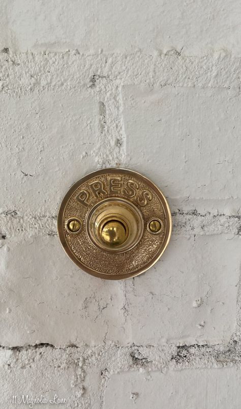 Vintage Door Bell, Black Doorbell, Front Porch Update, Colonial Front Door, Vintage Doorbell, Porch Update, Vintage Mansion, Entry Exterior, House Magic