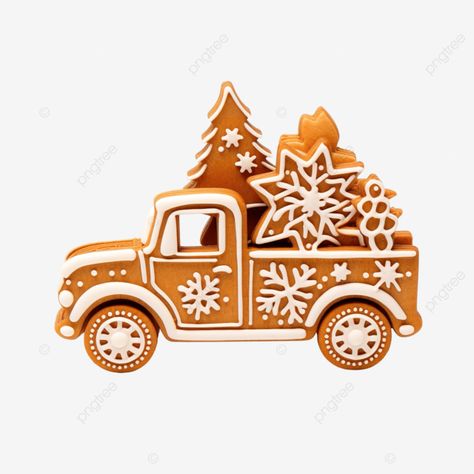 wooden toy truck is lucky for christmas gingerbread in form of christmas trees and snowflakes food Truck With Christmas Tree Cookie, Gingerbread Truck Template, Gingerbread Truck Ideas, December Doodles, Gingerbread City, Gingerbread Truck, Christmas Tree Gingerbread, Window Mural, Car Food