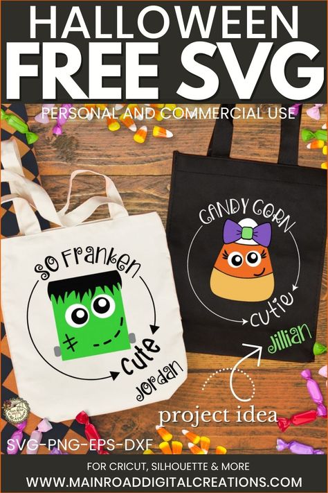 Halloween SVG Free, So Franken Cute SVG Free, Candy Corn Cutie SVG Free, Cricut Halloween SVG, Vinyl projects, personalized trick-or-treat bag SVG Sublimation Halloween Bags, Halloween Cups Vinyl Svg, Halloween Bags Diy, Free Halloween Svg, Candy Monster, Festival Crafts, Cricut Patterns, Monster Svg, Halloween Cricut