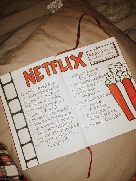 Netflix Journal Ideas, Bullet Journal Netflix List, Bullet Journal Netflix, Bullet Journal Movies To Watch, Movie Bullet Journal, Bullet Journal Films, Movie Tracker Bullet Journal, Series To Watch, Goals Bullet Journal