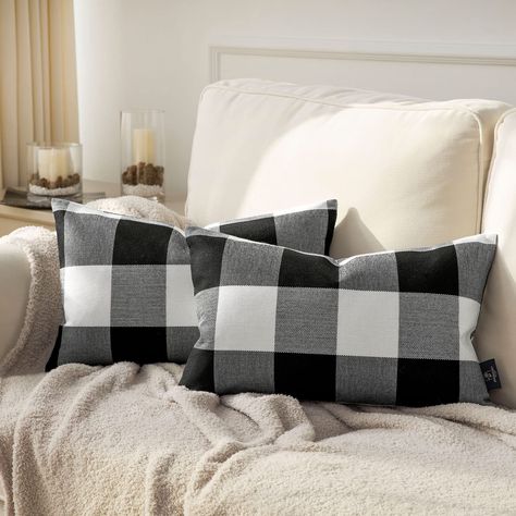 PRICES MAY VARY. Polyester Premium polyester cotton blend material, comfortable without odors or allergens Hidden zipper closure for easy insert replacement Includes 2 throw pillow covers measuring 12 x 20 inches, inserts not included Classic buffalo check gingham plaid pattern perfect for farmhouse decor Fade and stain resistant, machine washable Farmhouse and Classic Design

 The classic buffalo checkers plaids cushion cases are simple and generous, very versatile for the fall home and porch d Home Decor Black And White, Plaid Throw Pillows, Decor Black And White, Plaid Pillow, Home Decor Black, Buffalo Check Plaid, Plaid Throw, Decor Black, How To Dye Fabric