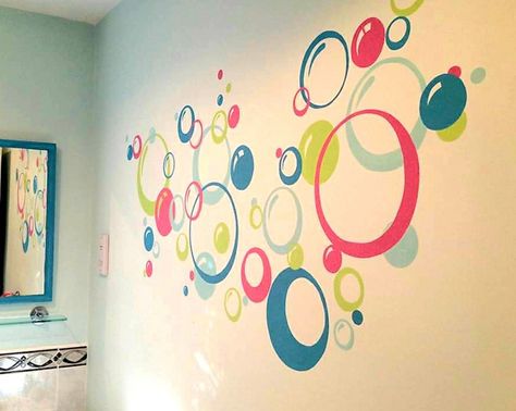 Painting Bubbles On Wall, Bubble Wall Painting, Bubble Bathroom Theme, Bubble Mural, Bubble Graffiti, Kids Church Rooms, Kids Bathroom Makeover, Wall Paint Patterns, Bathroom Mural