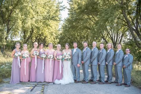 Dusty Pink And Lavender Wedding, Pastel Wedding Party Groomsmen, Pink Purple Wedding Theme, Eucalyptus Wedding Flowers, Mauve Roses, Pink Purple Wedding, Mauve Bridesmaid, Bridal Party Groomsmen, Cherry Blossom Theme