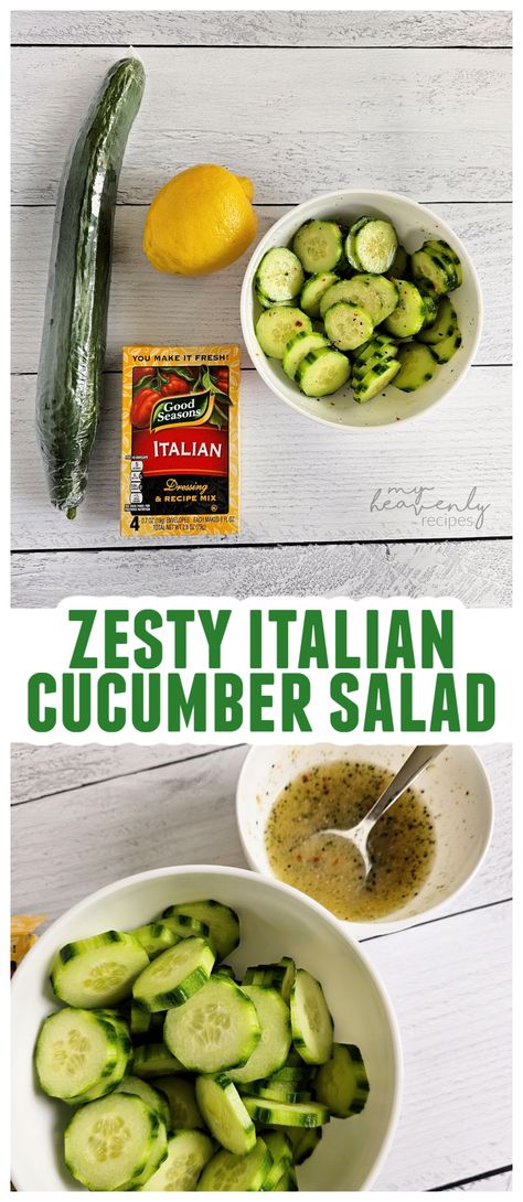 Zesty Italian Cucumber Salad- delicious summer salad chip alternative healthy. Cucumber salad easy Zesty Cucumber Salad, Cucumber Salad Italian Dressing, Dairy Free Cucumber Salad, Chip Alternative Healthy, Mini Cucumber Salad, Cucumber Side Dishes, Italian Cucumber Salad, Healthy Cucumber Salad, Chip Alternative