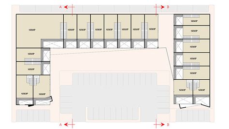 Strip Mall Architecture Plan, Commercial Building Plans Architecture, Strip Mall Floor Plan, Mall Layout, Mall Exterior, Shop Building Plans, Shopping Center Architecture, Commercial Steel Buildings, Commercial Building Plans