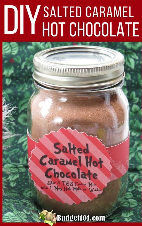 Caramel Hot Chocolate, Hot Cocoa Mix Recipe, Hot Chocolate Mix Recipe, Salted Caramel Hot Chocolate, Homemade Dry Mixes, Salted Caramels, Homemade Hot Chocolate Mix, Homemade Hot Cocoa, Homemade Hot Chocolate