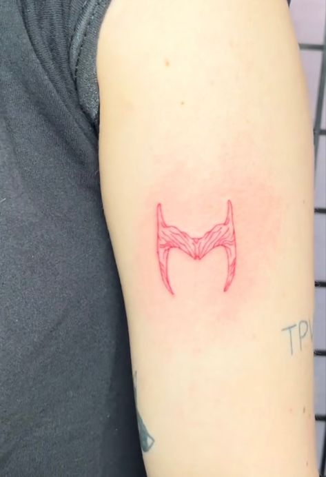 Marvel Tattoos Minimalist Wanda, Scarlett Witch Tattoo Ideas, Wanda Crown Tattoo, Scarlet Witch Tattoo Minimalist, Marvel Fine Line Tattoo, Wanda Tattoos Minimalist, Scarlet Witch Crown Tattoo, Scarlett Witch Tattoo, Wanda Tattoos