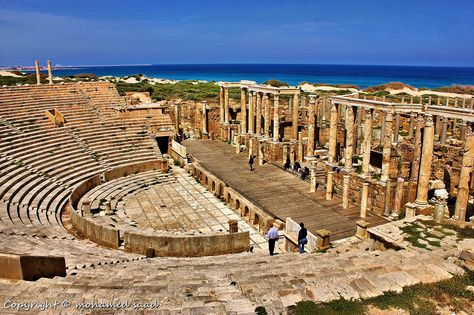 Theater of Leptis Magna, Libya Leptis Magna, Beautiful Hikes, Ancient Architecture, Ancient Ruins, Libya, Concert Hall, Mediterranean Sea, North Africa, Tunisia