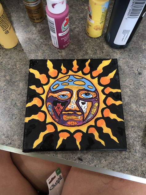 On Canvas Painting Ideas, Sublime Sun, Vinyl Art Paint, Painting Ideas On Canvas Simple, Painting Ideas On Canvas Easy, Canvas Flowers, Sun Painting, Art Projects For Adults, Trippy Painting