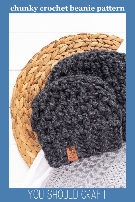 Quick Crochet Beanie, Chunky Crochet Hat Pattern, Super Bulky Yarn Patterns Crochet, Chunky Beanie Crochet Pattern, Super Bulky Yarn Patterns, Crochet Toddler Hat, Bulky Yarn Crochet, Bulky Yarn Patterns, Alpine Stitch