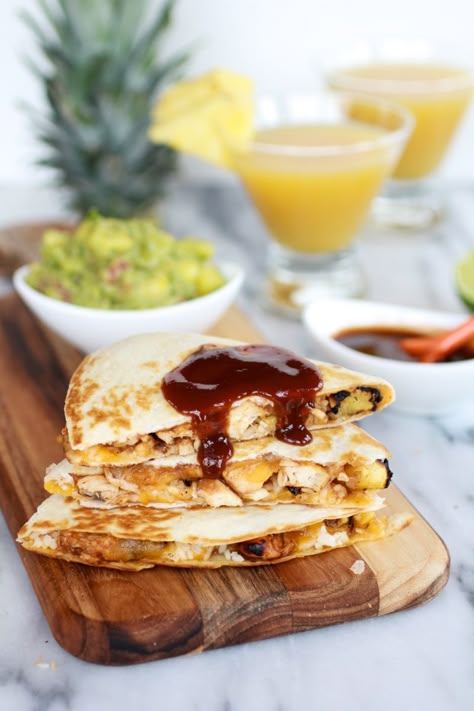 Hawaiian BBQ Quesadillas with Pineapple-Mango Guacamole | halfbakedharvest.com Bbq Quesadillas, Mango Guacamole, Hawaiian Bbq, Fruity Drinks, Half Baked, Half Baked Harvest, Think Food, Quesadillas, Nom Nom Nom