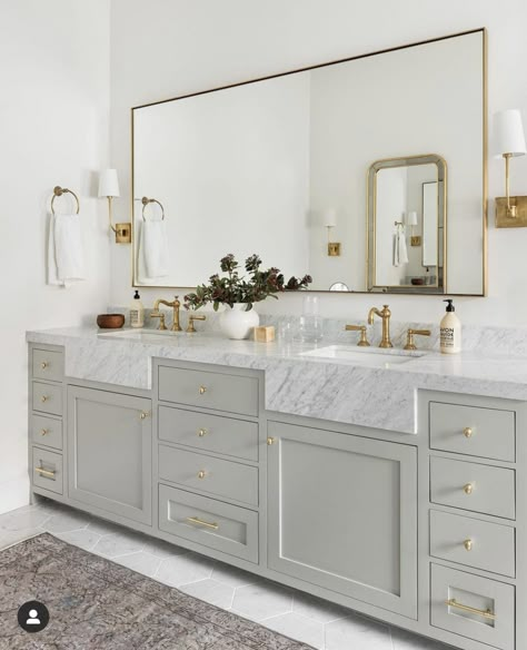 Bathroom Cabinet Colors, Grey Bathroom Cabinets, Master Bath Vanity, Vanities Bathroom, Baths Interior, Painted Vanity, Tile Countertops, Master Bath Ideas, Primary Bathroom