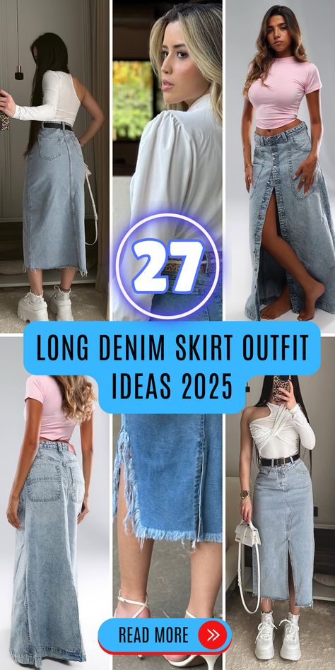 Plus Size Teen Fashion, Long Denim Skirt Outfit Ideas, Denim Skirt Outfit Ideas, Plus Size Teen, Long Denim Skirt Outfit, Stylish Denim Skirt, Korean Trends, Casual Crop Tops, Pink Denim Skirt