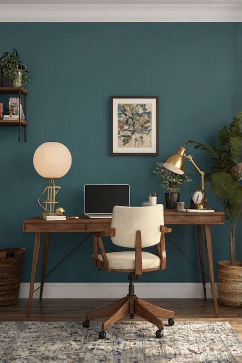 home office decor, office interior design, design home office, office decor trends Home Office Dark Walls, Dads Office, Home Office Dark, Guest Bedroom Home Office, Office Diy, Fall Furniture, Home Office Colors, Sleek Furniture, Bedrooms Decor