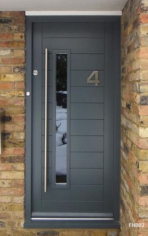 Modern Front Door Decor, Weatherboard Cladding, Front Door Modern, Front Door Designs, Grey Front Door, Door Diy Projects, Grey Front Doors, Unique Front Doors, Front Door Hardware