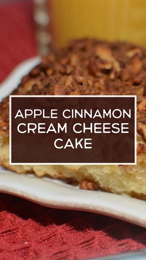 Apple Cinnamon Cream Cheese Cake is a scrumptious cake packed with Fall flavor! Creamy, moist, and perfect for breakfast, snack, or an evening sweet treat! Apple Cake With Cream Cheese, Apple Cream Cheese Bread, Apples Cream Cheese Dessert, Apple And Cream Cheese Recipes, Cream Cheese Apple Cake, Apple Coffee Cake With Cream Cheese, Apple Bread With Cream Cheese Frosting, Apple Cream Cheese Recipes, Apple Cinnamon Cream Cheese Coffee Cake