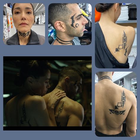 Polyambelterfam The Expanse Tattoo, Expanse Tattoo Ideas, The Expanse Belter Tattoo, Expanse Tattoo, Belter Tattoo Expanse, Mass Effect Tattoo Design, Battlestar Galactica Tattoo Ideas, Drummer Tattoo, Mass Effect Tattoo