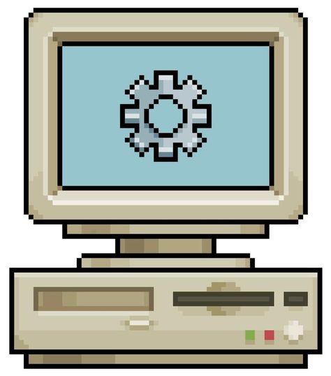 Computer Pixel Art, Sick Sketches, Pixel Computer, Old Computer, Computer Icons, Mechanical Gears, Pixel Characters, Pixel Art Templates, Vector Infographic