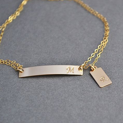 Two Initial Bracelet Gold Bar Bracelet Personalized | Etsy Bar Bracelet Personalized, Gold Dog Tag, Initial Bracelet Gold, Gold Bar Bracelet, Medical Bracelet, Bar Bracelet, Initial Monogram, Personalized Bracelet, Monogram Jewelry