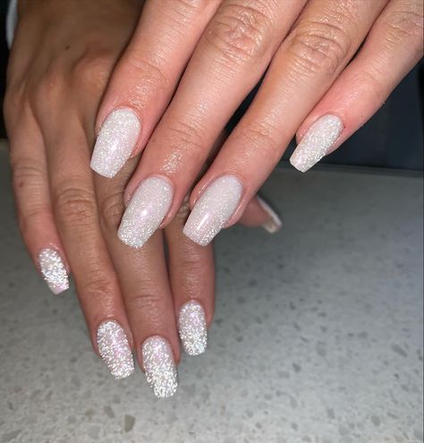 Milky Nails Sparkle, Milky White Nails Acrylic Glitter, Milky White Nails With Sparkle, Sparkly Milky White Nails, Glitter Milky Nails, Milky White Nails Glitter, Milky Glitter Nails, Milky White Glitter Nails, Milky Nails With Glitter