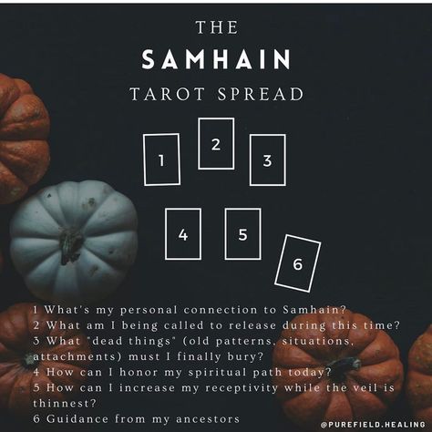 Lauren Wilde ☾ She/They’s Instagram profile post: “Amazing spread layout from @purefield.healing” Samhain Tarot, Samhain Traditions, Oracle Card Spreads, Samhain Ritual, Tarot Reading Spreads, Tarot Cards For Beginners, Learning Tarot Cards, Tarot Magic, Samhain Halloween