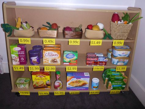 Play to Learn Dramatic Play Decor Ideas, Supermarket Pretend Play, Dramatic Play Supermarket, Classroom Grocery Store, Grocery Store Unit Preschool, Supermarket Role Play, Dramatic Play Store, Supermarket Activities Preschool, Juegos Play Store