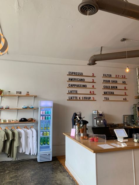 Coffee Shop Bar Ideas Cafe Design, Coffee Shop Renovation, Cafe Organization Coffee Shop, Cafe Clothing Store, Coffee Shop Merch Display, Coffee And Clothes Shop, Coffee Shop And Clothing Store, Cafe Small Business, Workspace Coffee Shop