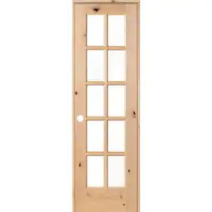 24 in. x 80 in. French Knotty Alder 10-Lite Tempered Glass Solid Right-Hand Wood Single Prehung Interior Door Narrow French Doors Interior, Glass French Doors Interior, Knotty Alder Interior Doors, Clear Stain Wood, Narrow French Doors, Interior Door Installation, Mahogany Wood Doors, Antique French Doors, Exterior Doors With Glass