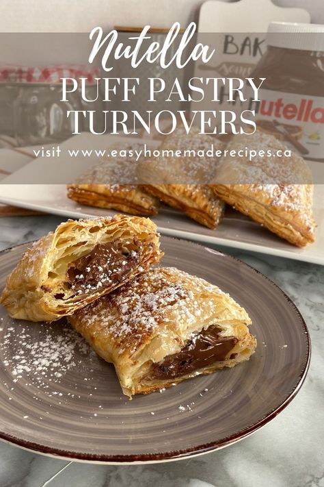 Nutella Turnovers Puff Pastries, Puffed Pastry Turnovers, Nutella Phyllo Pastry, Puff Pastry With Nutella Recipe, Chocolate Turnovers Puff Pastries, Phyllo Dough Nutella Recipes, Easy Filo Pastry Desserts, Phyllo Nutella, Puff Pastry Recipes With Nutella