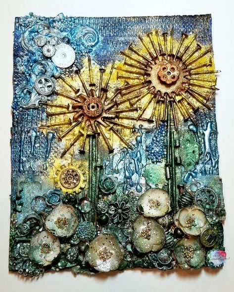 Sunflower Mixed Media Canvas Art Ideas On Canvas, Mixed Media Art Ideas, Media Art Ideas, Mixed Media Diy, Kids Canvas Art, Mixed Media Art Projects, Multimedia Arts, Mixed Media Art Canvas, Mixed Media Crafts