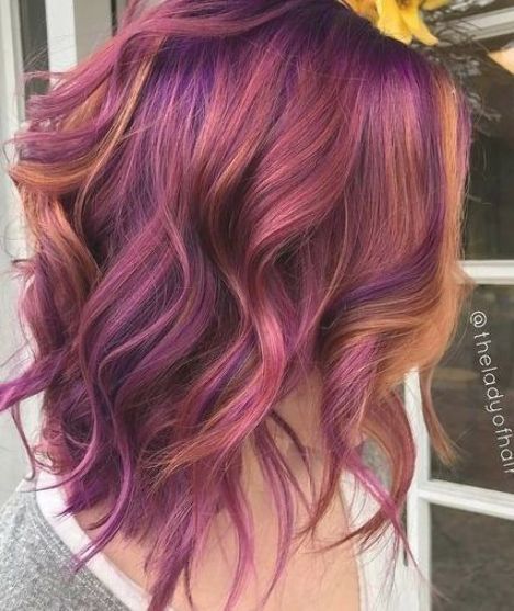 Hair Color Ombre, Peekaboo Hair Colors, Unnatural Hair Color, Sunset Hair, Hair Styels, Dyed Hair Purple, Peekaboo Hair, Cute Hair Colors, Dyed Hair Inspiration