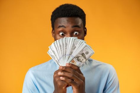 Black Man Holding Money, Guy Holding Money, People Holding Money, Guy With Money, Man Holding Money, Excited Person, Happy Black Man, Man With Money, People With Money