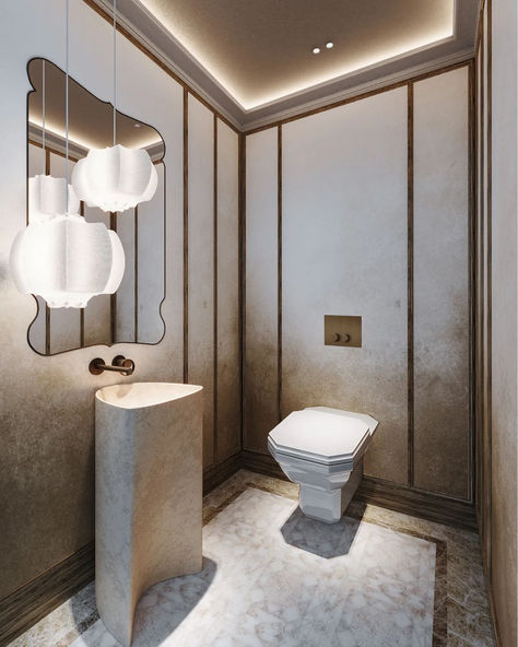 Floor mosaic: Bismarck by New Ravenna Interiors & photo: Laural Studio New Ravenna, Powder Room Design, Mosaic Flooring, Interior Photo, Paper Lanterns, Powder Room, Residential Design, Wall Panels, Keep It Cleaner