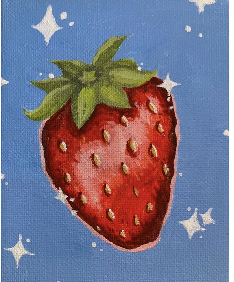 How To Paint A Strawberry, Cute Strawberry Painting, Fun Painting Ideas On Canvas Easy, Strawberry Painting Easy, Fresa Dibujo, Strawberries Painting, Painting Strawberries, Strawberry Painting, Strawberry Drawing