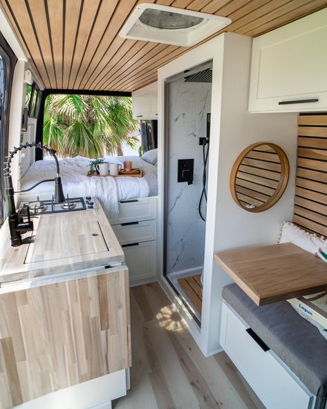 Small Camper Vans, Motorhome Interior, Camper Diy, Van Bed, Camper Interior Design, Tiny House Camper, Diesel Heater, Camper Van Life, Van Conversion Interior