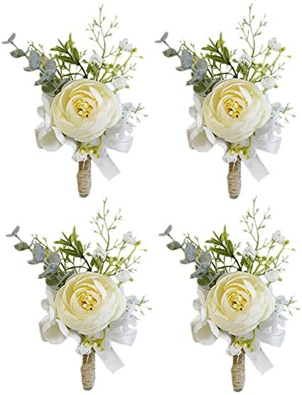 Bride Hand Flower, Groom Buttonhole, Flower Men, Flower Wrist Corsage, Groom Buttonholes, Rusting Wedding, Church Wedding Flowers, Corsage And Boutonniere Set, White Boutonniere