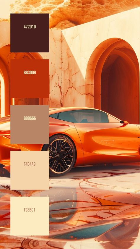 Colors:
47201D
BB3009
B88666
F4D4A9
FCEBC1 Stylized Environment, Luxury Palette, Car Colors, Floor Patterns, Car Ins, Color Combos, Orange Color, Luxury Cars, Color Schemes