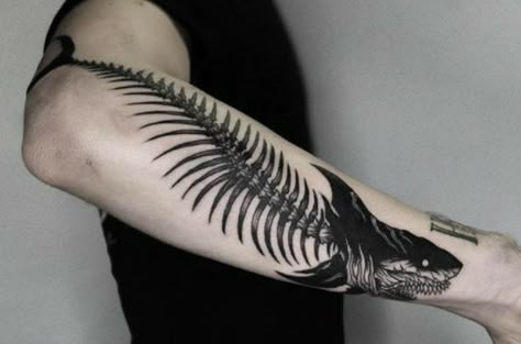 Shark Skeleton Tattoo, Shark Arm Tattoo, Mutant Zombie, Shark Tattoo Design, Dishonored Tattoo, Zombie Shark, Small Shark Tattoo, Traditional Shark Tattoo, Tattoo Shark