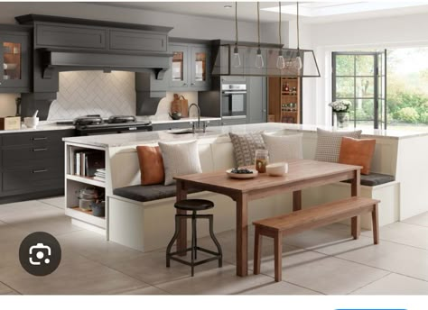 Kitchen Island With Bench Seating, Kitchen Island Shapes, Kitchen Island Dining Table, Open Plan Kitchen Dining Living, Kitchen Island Bench, Island Table, Open Plan Kitchen Dining, Open Plan Kitchen Living Room, Kitchen Seating