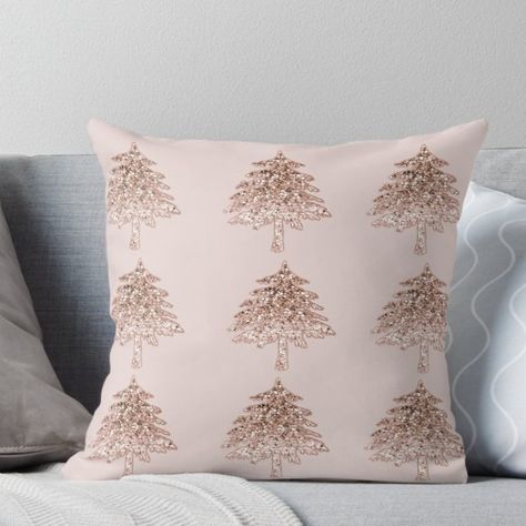 Rose gold glitter Christmas trees Throw Pillow Pastel Christmas Decor, Rose Gold Christmas Tree, Rose Gold Christmas Decorations, Gold Glitter Christmas, Glam Christmas Decor, Rose Gold Christmas, Glam Christmas, Christmas Tree Pillow, Gold Christmas Decorations