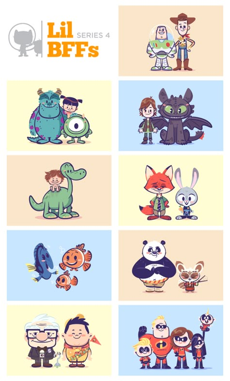 Image of Lil BFFs - Series 4 (Pixel Pals) Set Chibi Disney, Foto Muro Collage, Disney Doodles, Disney Character Drawings, Hiccup And Toothless, Woody And Buzz, Cute Disney Drawings, Here We Go Again, Disney Posters