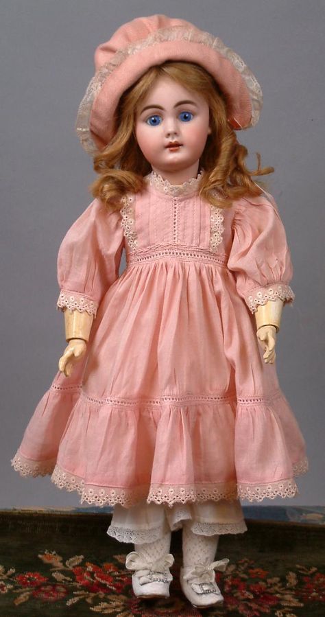 Pink Cotton Dress, Effanbee Dolls, Antique Doll Dress, Heirloom Dresses, Victorian Dolls, China Dolls, French Dolls, German Dolls, Victorian Clothing