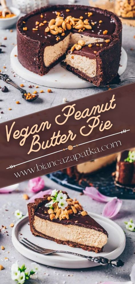 Vegan Chocolate Peanut Butter Cheesecake, Vegan Cookie Pie, Vegan French Silk Pie, Vegan Chocolate Peanut Butter Pie, Easy Vegan Dessert Quick, Gluten Free Vegan Meals, Vegan Gluten Free Pie, Peanut Mousse, Peanut Butter Pie Easy