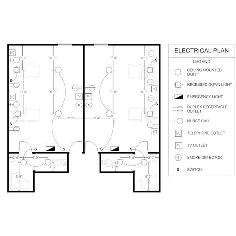 Example Image: Electrical Plan - Patient Room Hotel Room Electrical Layout, Electric Plan, Plan Interior Design, Freelance Architect, Fire Protection System, Modern Restaurant Design, Dream Farmhouse, Ceiling Plan, Electrical Layout