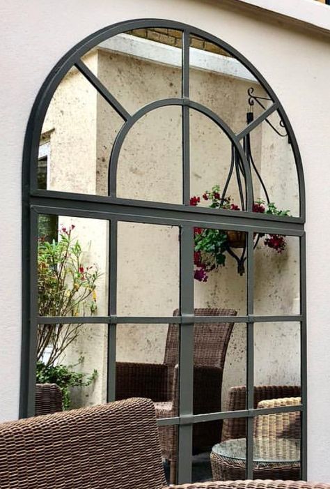 Mirror Arch, Mirror Decor Ideas, Painted Mirror, Garden Mirrors, Outdoor Mirror, Flat Ideas, Window Mirror, Patio Ideas, Residential Design