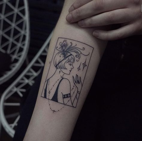 Flapper Tattoo, Deco Tattoo, Arte Art Deco, Art Deco Tattoo, Kunst Tattoos, Full Sleeve Tattoos, Arm Sleeve Tattoos, Flapper Girl, Women's Tattoo